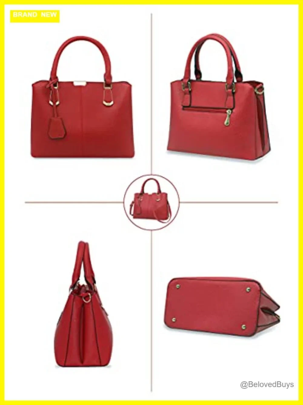 Faux Leather Satchel Purse Tote Bag with Shoulder Strap for Women Work
